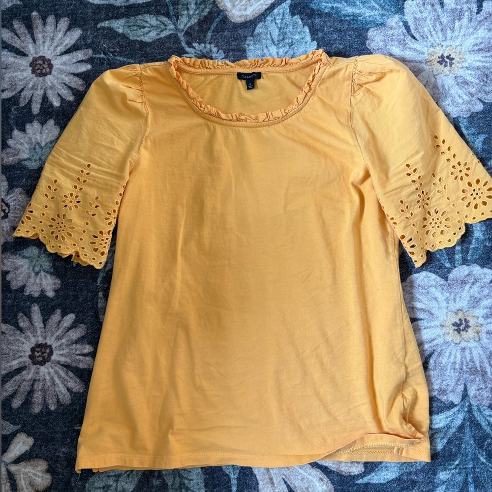 Talbots Yellow Eyelet Sleeve Blouse